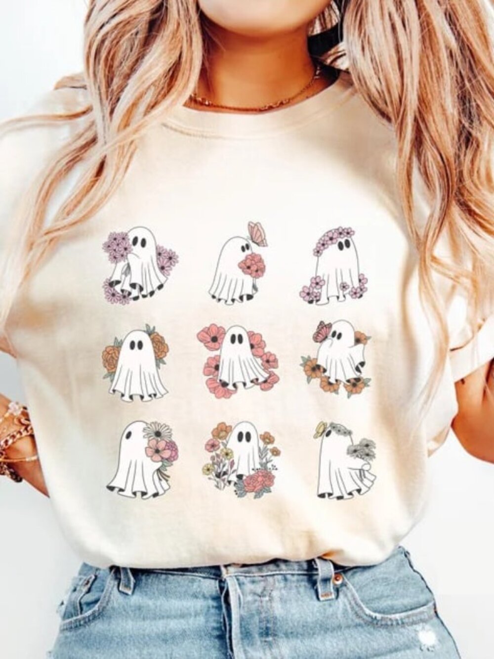 Floral Ghost Halloween Tee, Cute Halloween Shirt